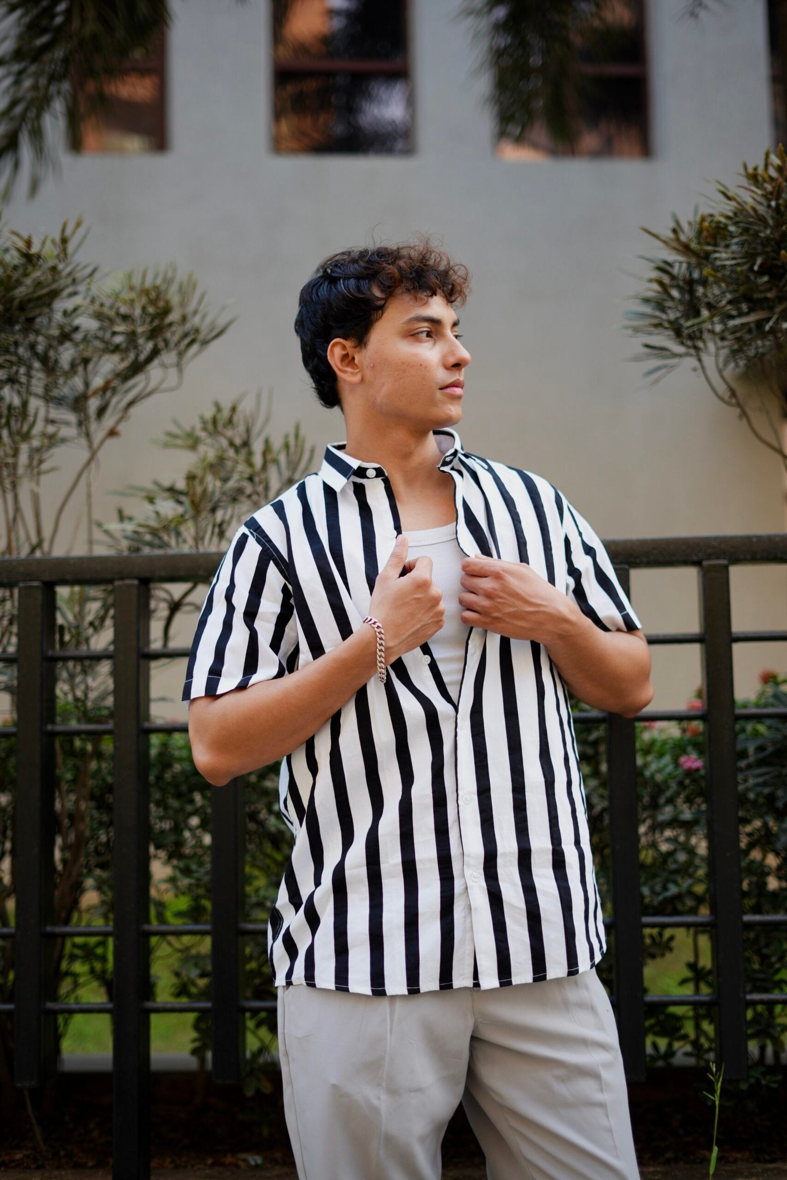 BLACK AND WHITE STRIPE HALF SLEEVES SHIRT image 0