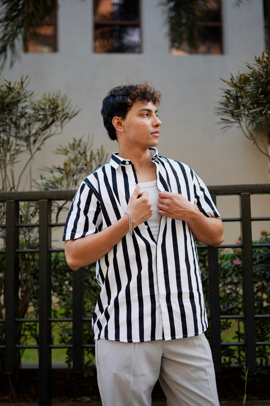 BLACK AND WHITE STRIPE HALF SLEEVES SHIRT image 0