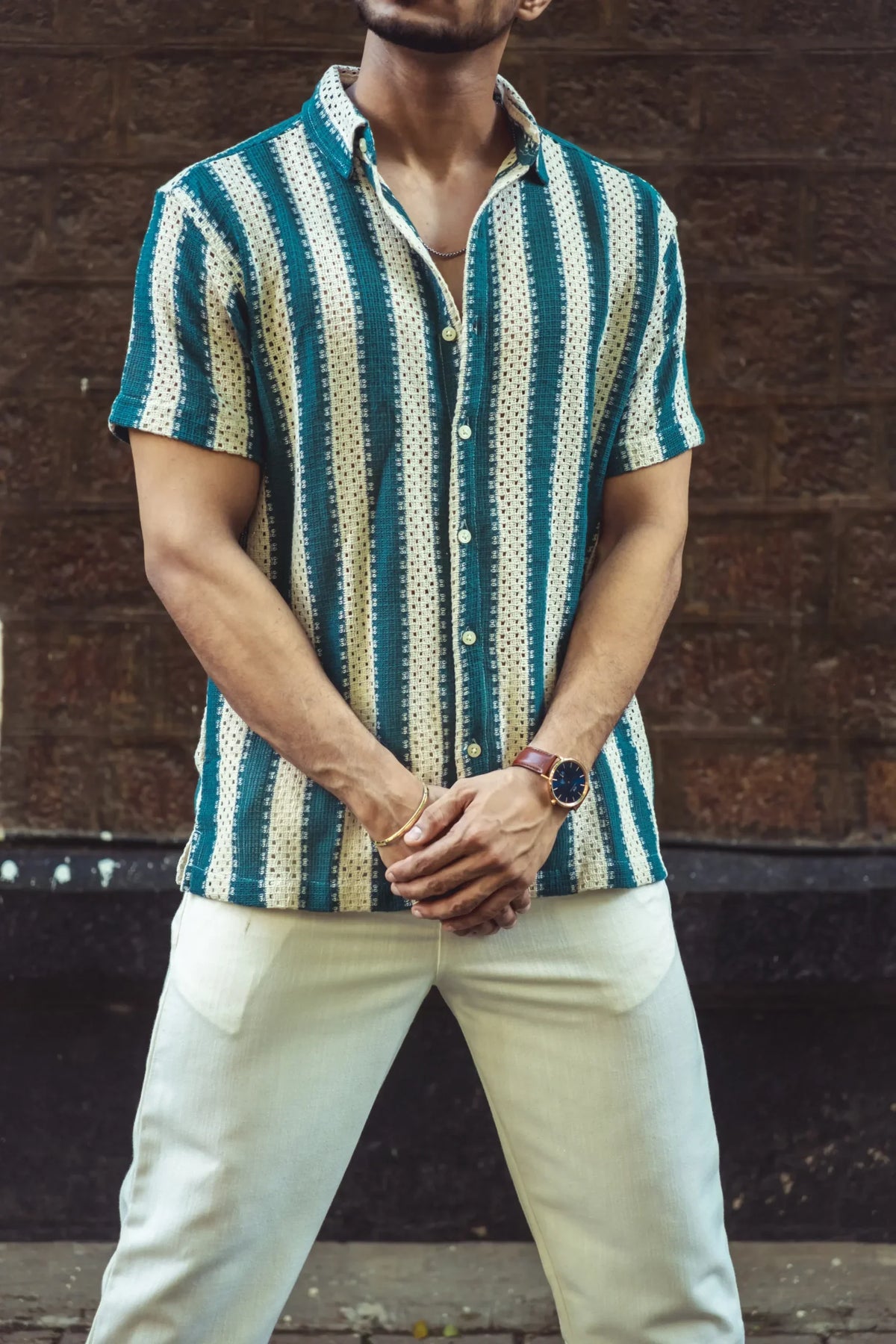 Crochet Teal Green Half Sleeves Shirt image 2