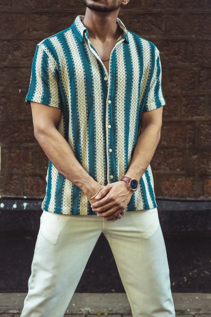 Crochet Teal Green Half Sleeves Shirt image 2