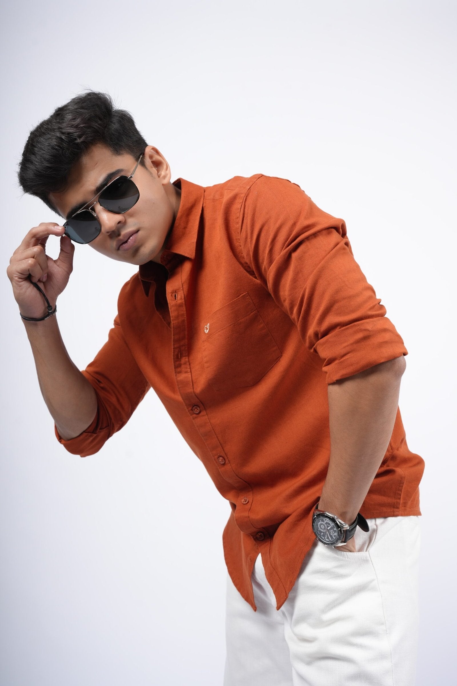 Rust Cotton Linen Shirt image 0
