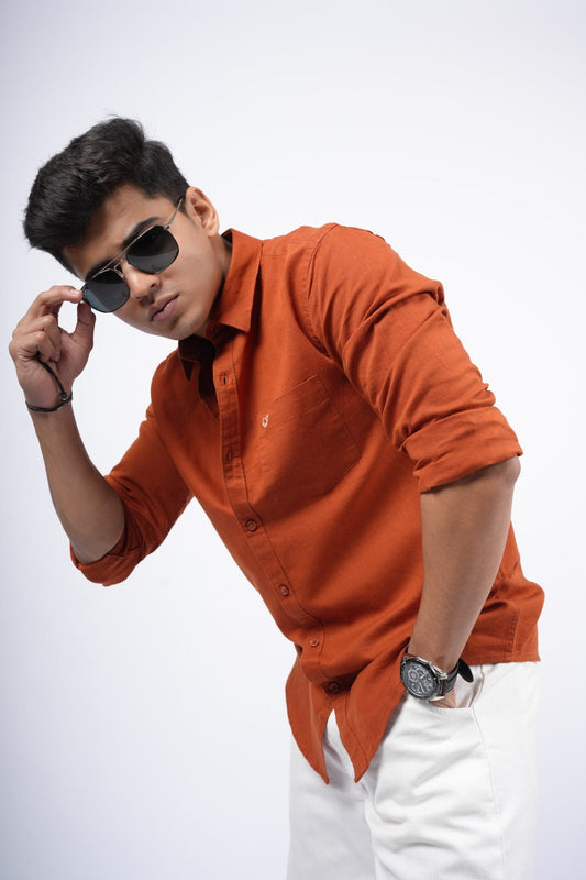 Rust Cotton Linen Shirt image 0