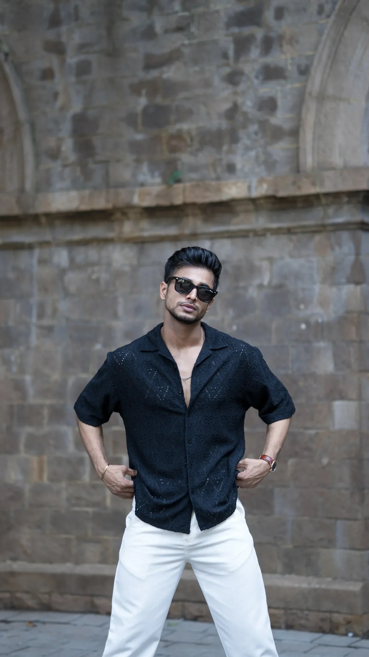 Schiffli Black Half Sleeves image 0
