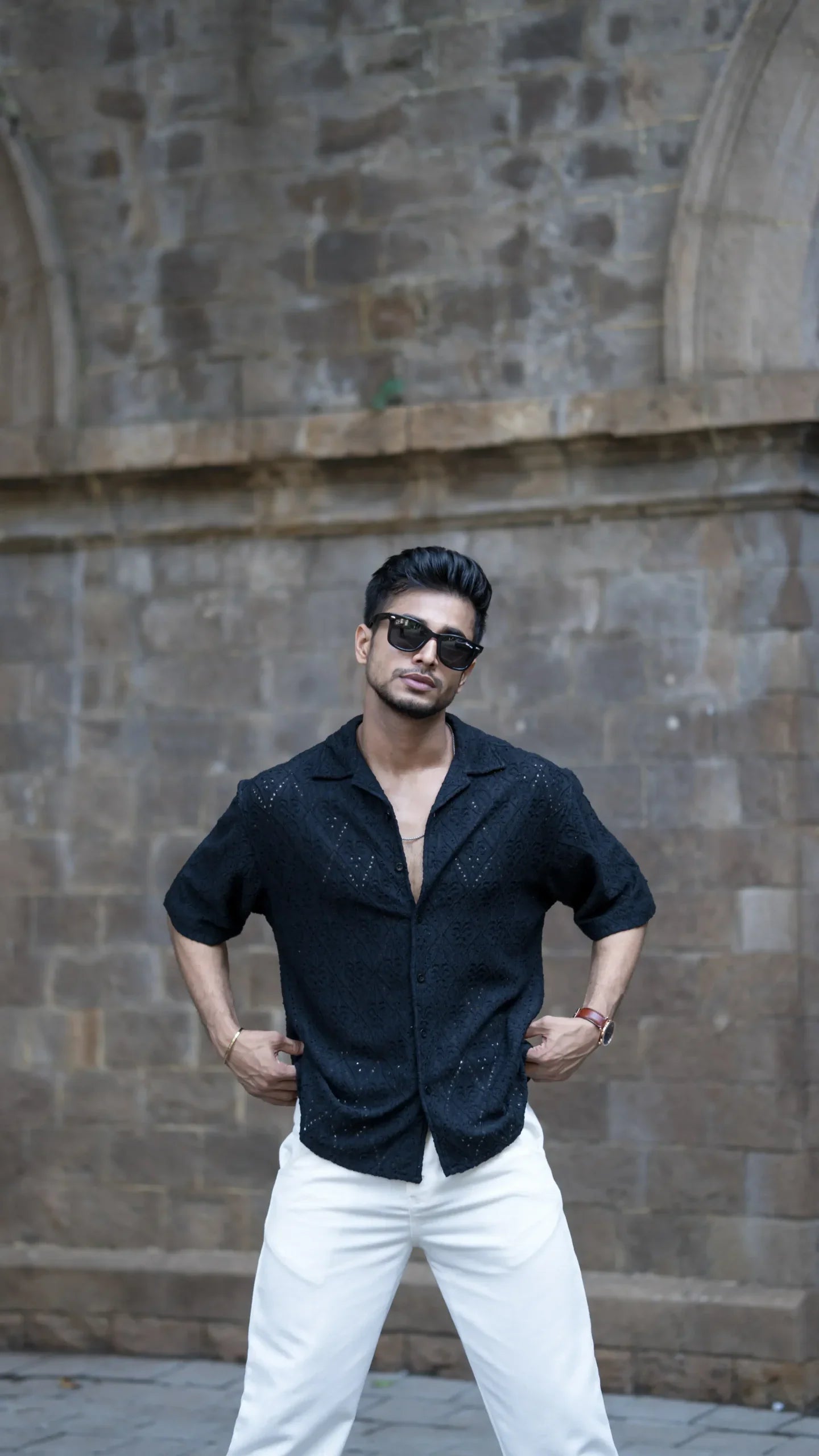Schiffli Black Half Sleeves image 0