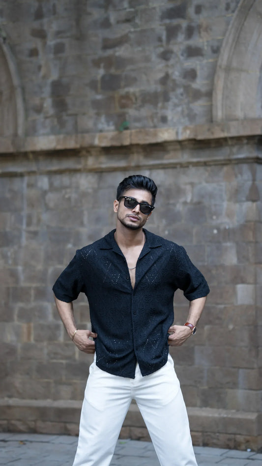 Schiffli Black Half Sleeves image 0