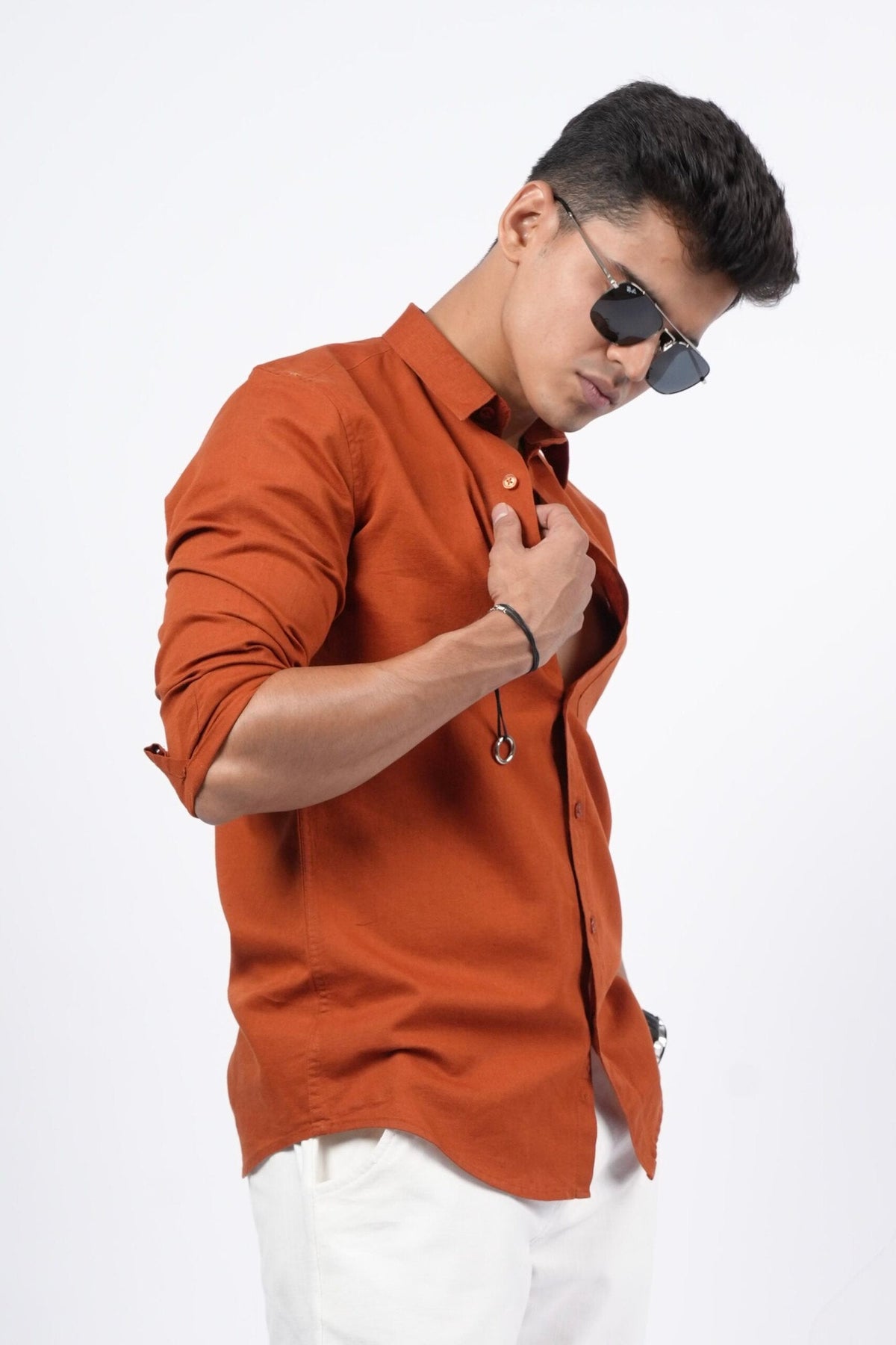 Rust Cotton Linen Shirt image 3