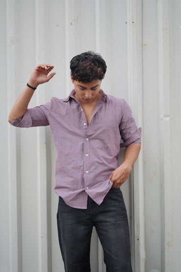 Wine Red & White Vertical Striped F/S Popcorn Shirt image 1