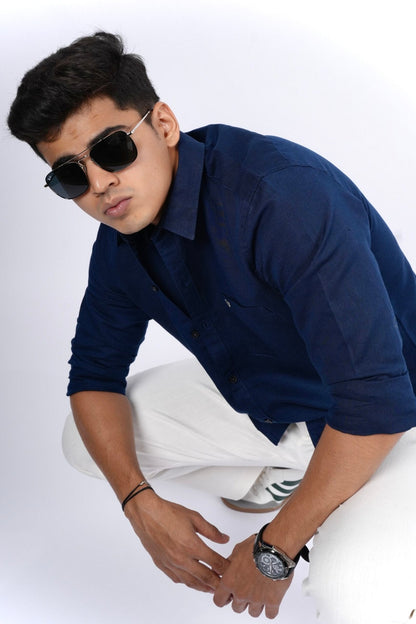 Navy Blue Cotton Linen Shirt image 2