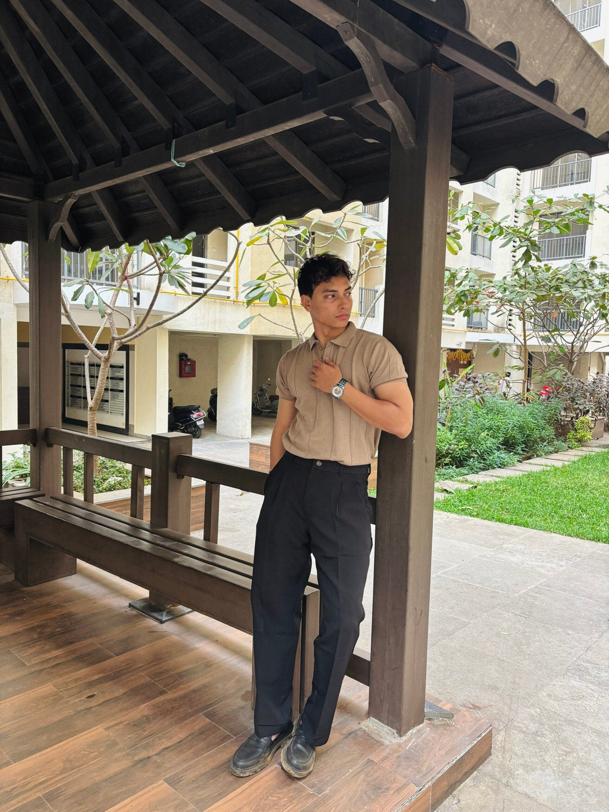 Beige Knitted Polo T-Shirt image 0