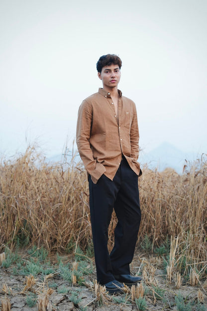 COTTON LINEN BROWN SHIRT image 5