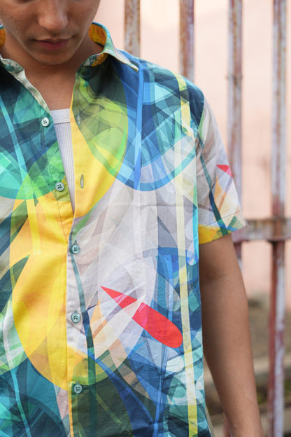 MULTI COLOUR ABSTRACT PRINT HALF SLEEVES SHIRT image 1