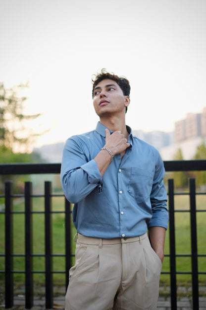 BLUISH GREY SATIN SHIRT image 3