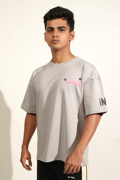 Grey Printed Heavy GSM Oversized T-Shirt image 0