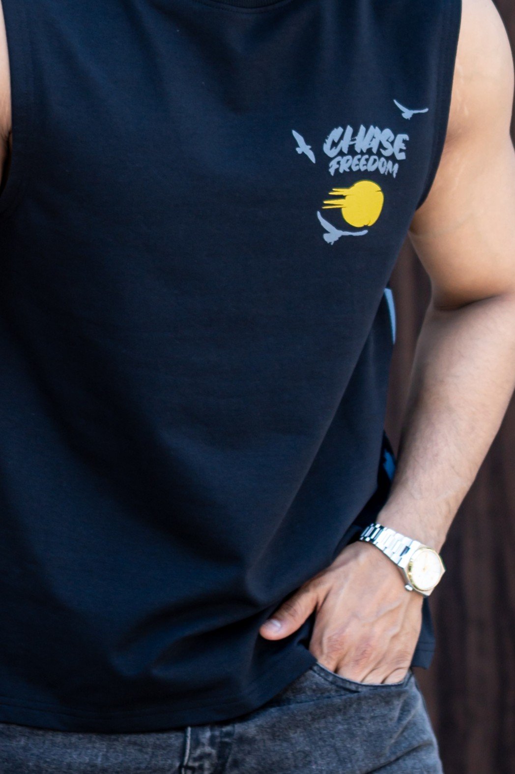 Black Printed Sando In Premium Fabric image 2