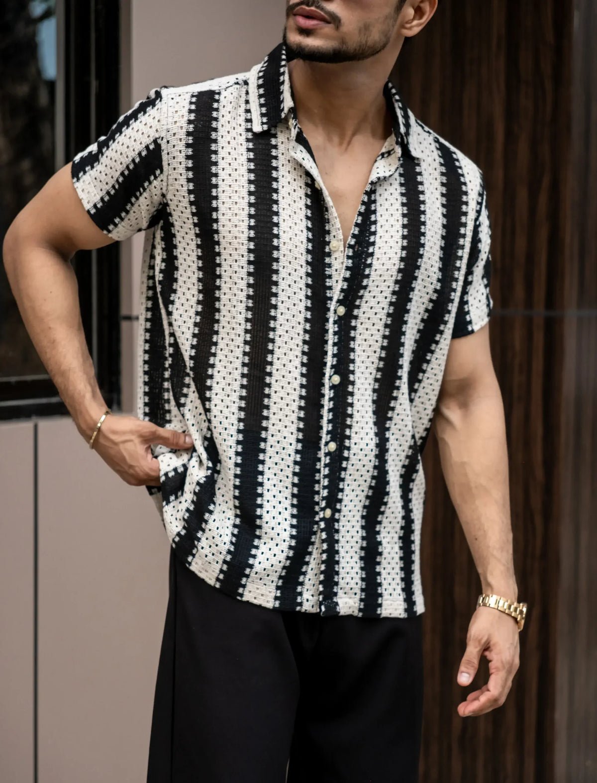 Crochet Black Half Sleeves Shirt image 2