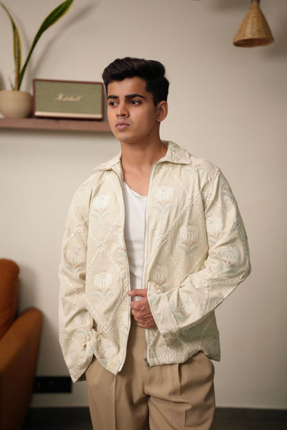 Florentine Cream Oversized Embroidered Shacket image 3