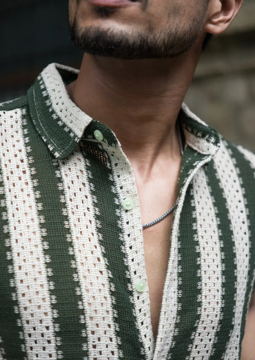 Crochet Olive Half Sleeves Shirt image 1