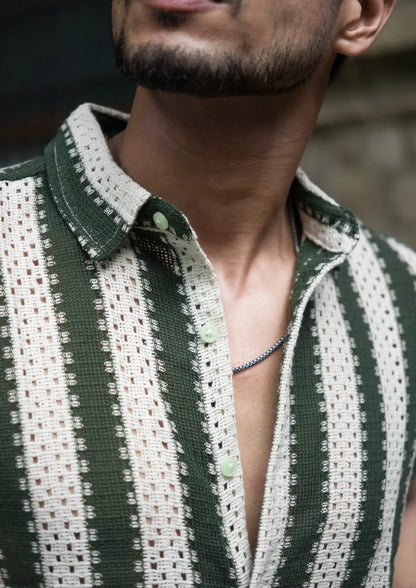 Crochet Olive Half Sleeves Shirt image 1