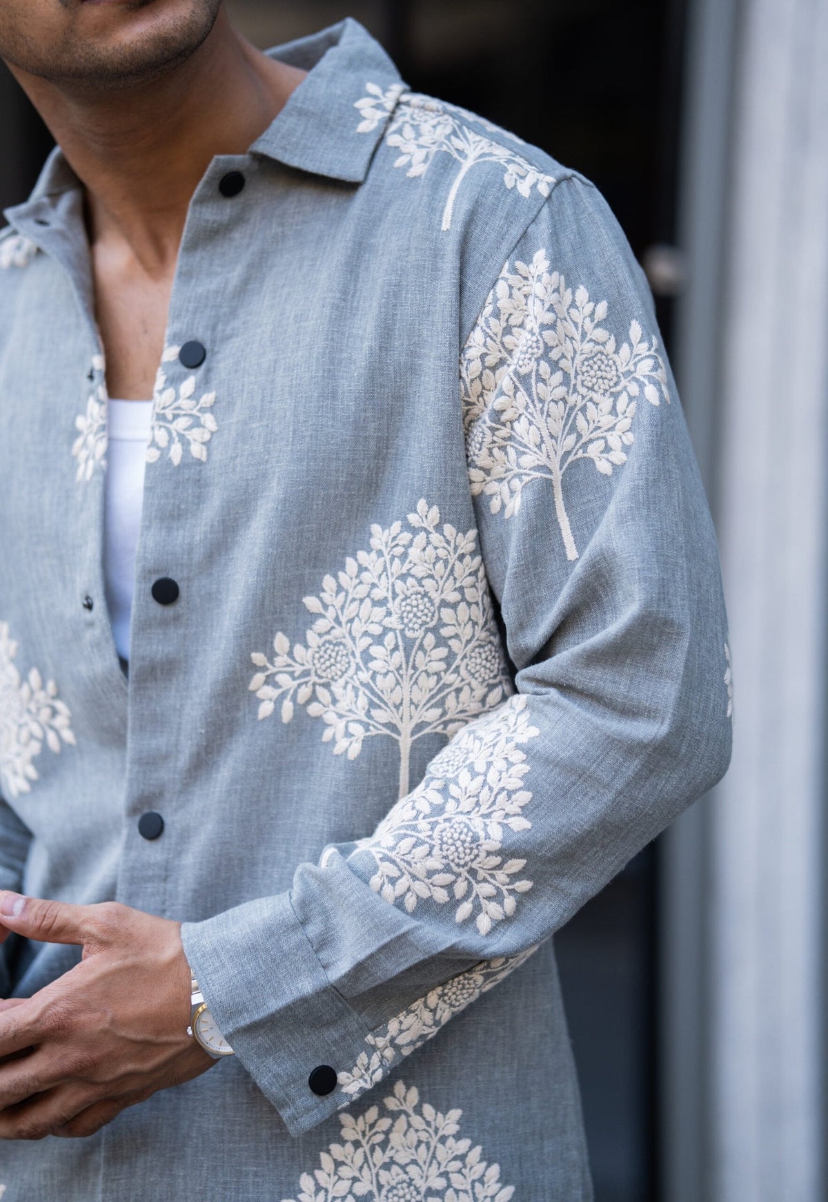 BEIGE EMBROIDERED OVERSIZED SHACKET image 4