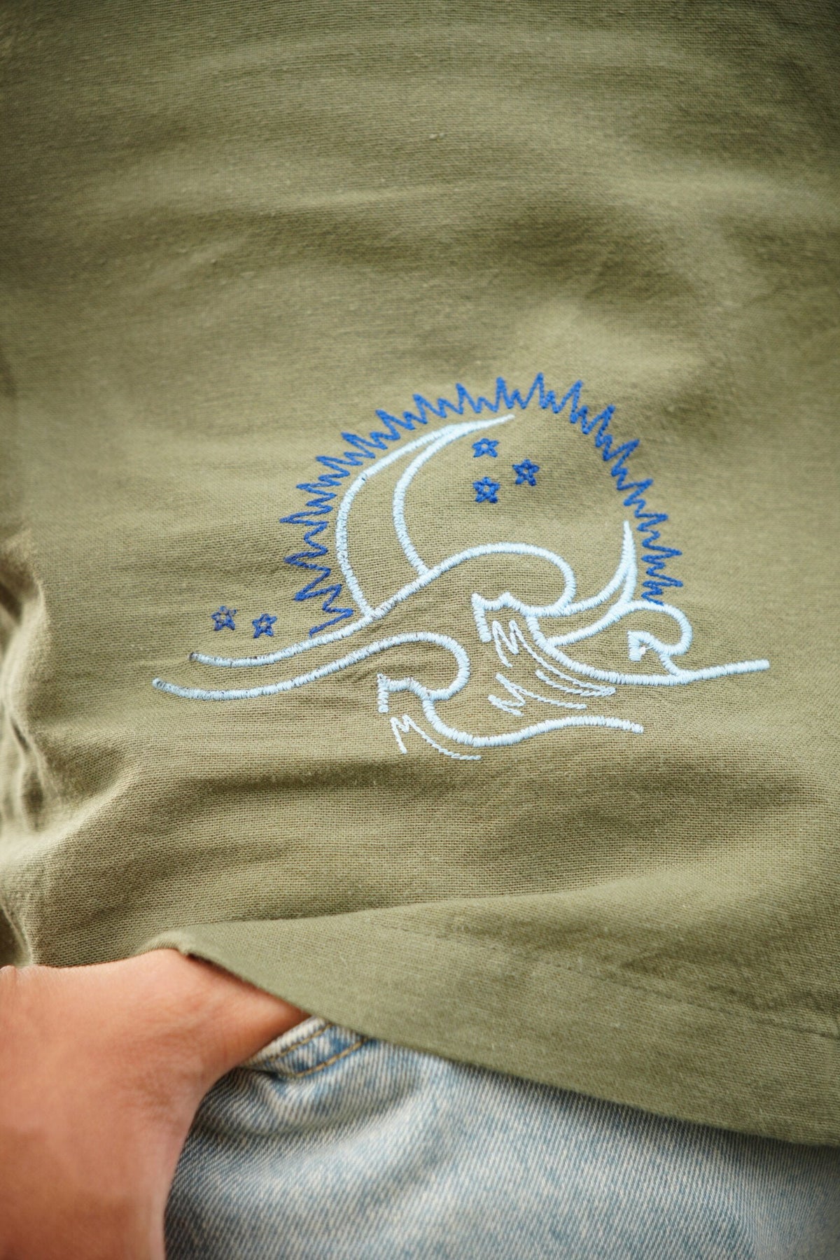 Olive H/S Shirt With Cosmic Embroidery image 1