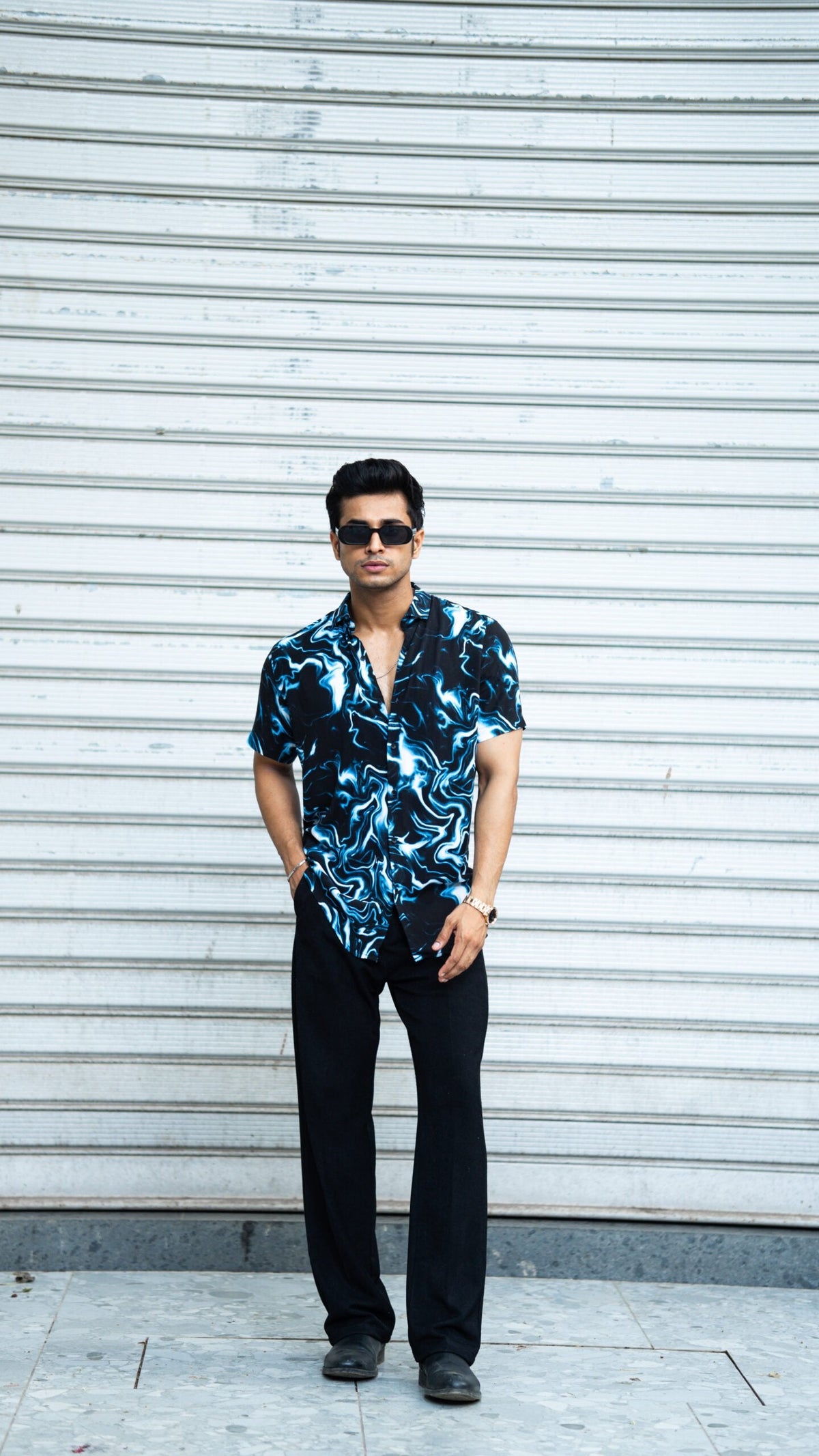 BLUE THUNDERING RAYON HALF SLEEVES SHIRT image 4