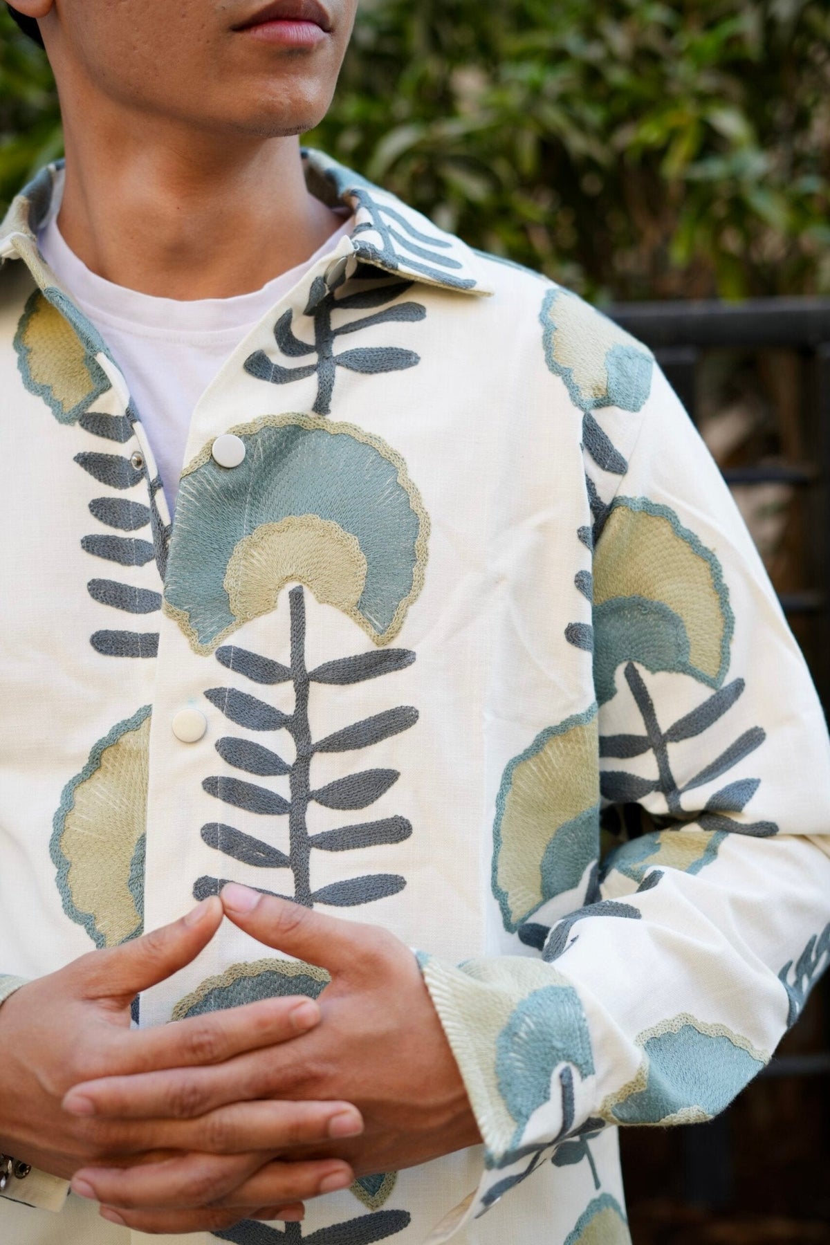 Leafline Embroidered White Oversized Shacket image 4