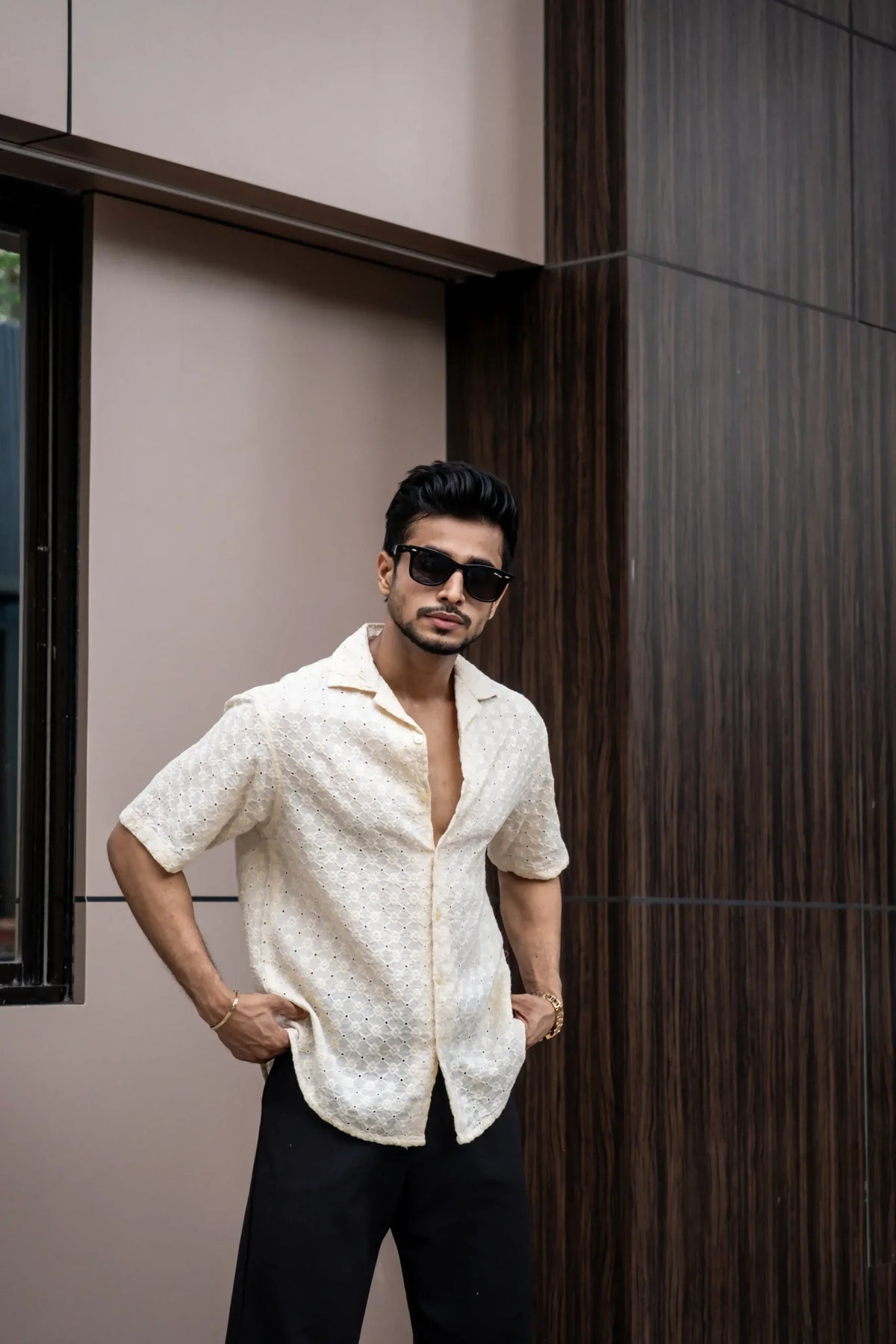 Schiffli Beige Half Sleeves image 2