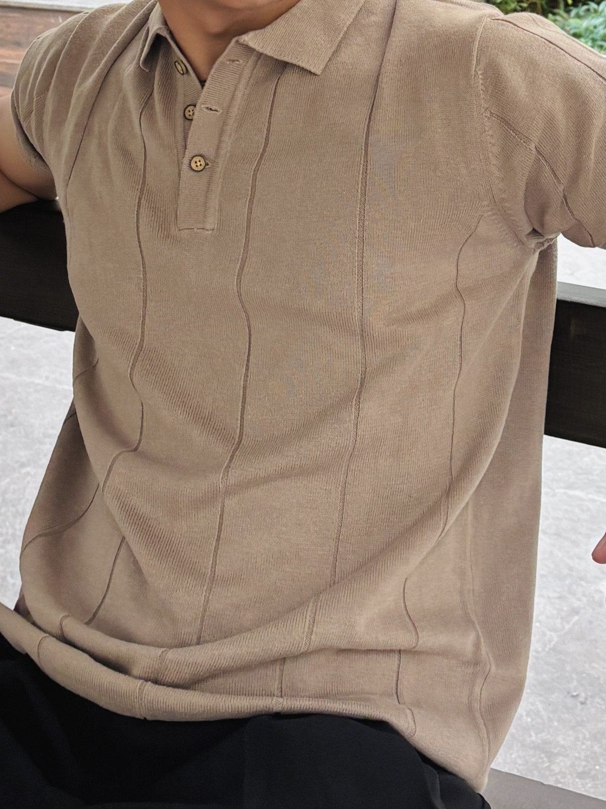 Beige Knitted Polo T-Shirt image 2