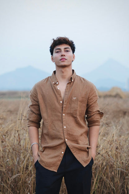 COTTON LINEN BROWN SHIRT image 3