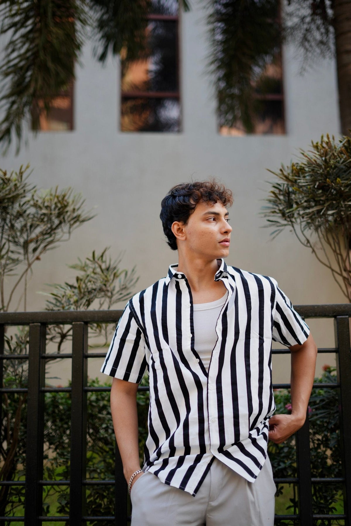 BLACK AND WHITE STRIPE HALF SLEEVES SHIRT image 2