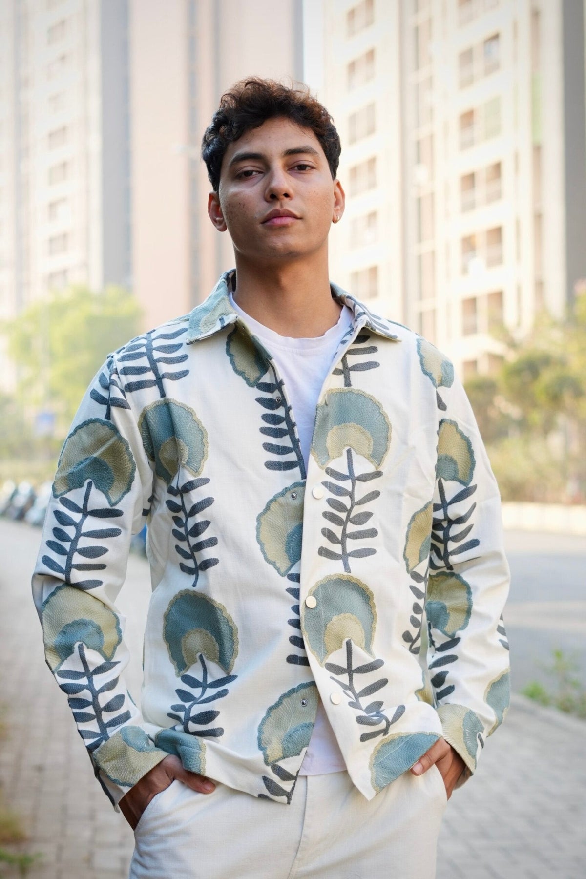Leafline Embroidered White Oversized Shacket image 0