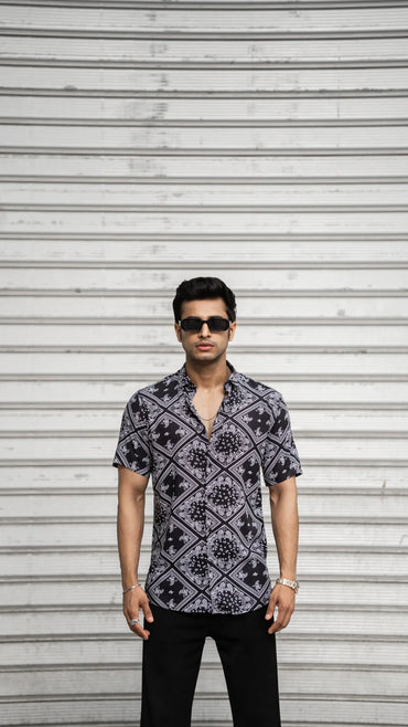Black Abstract Rayon Half Sleeves Shirt image 1