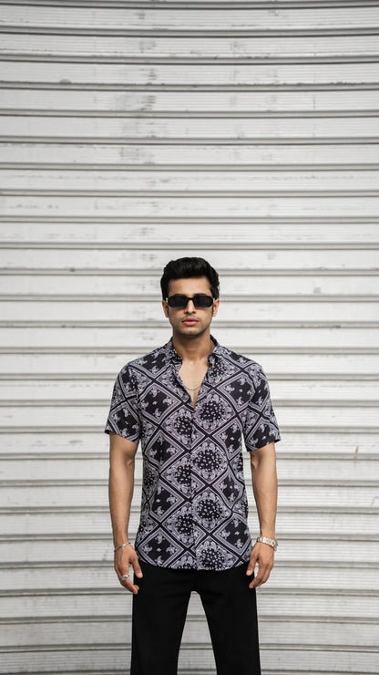 Black Abstract Rayon Half Sleeves Shirt image 1