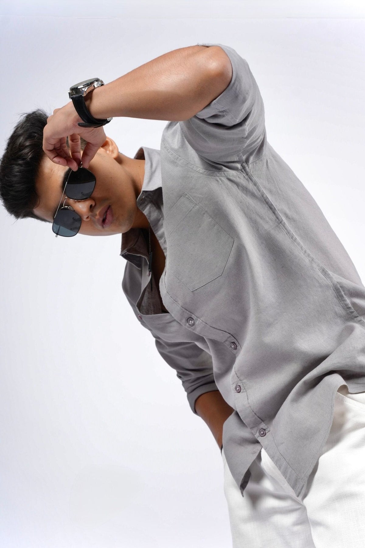 Steel Grey Cotton Linen Shirt image 1