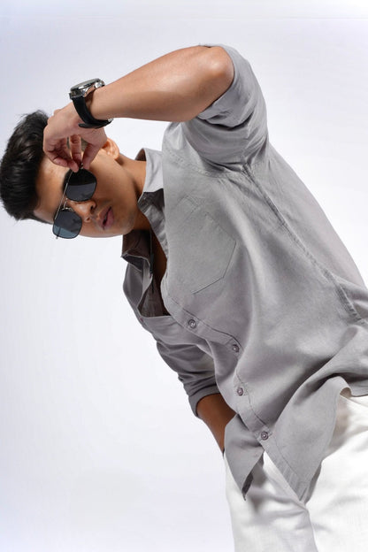 Steel Grey Cotton Linen Shirt image 1