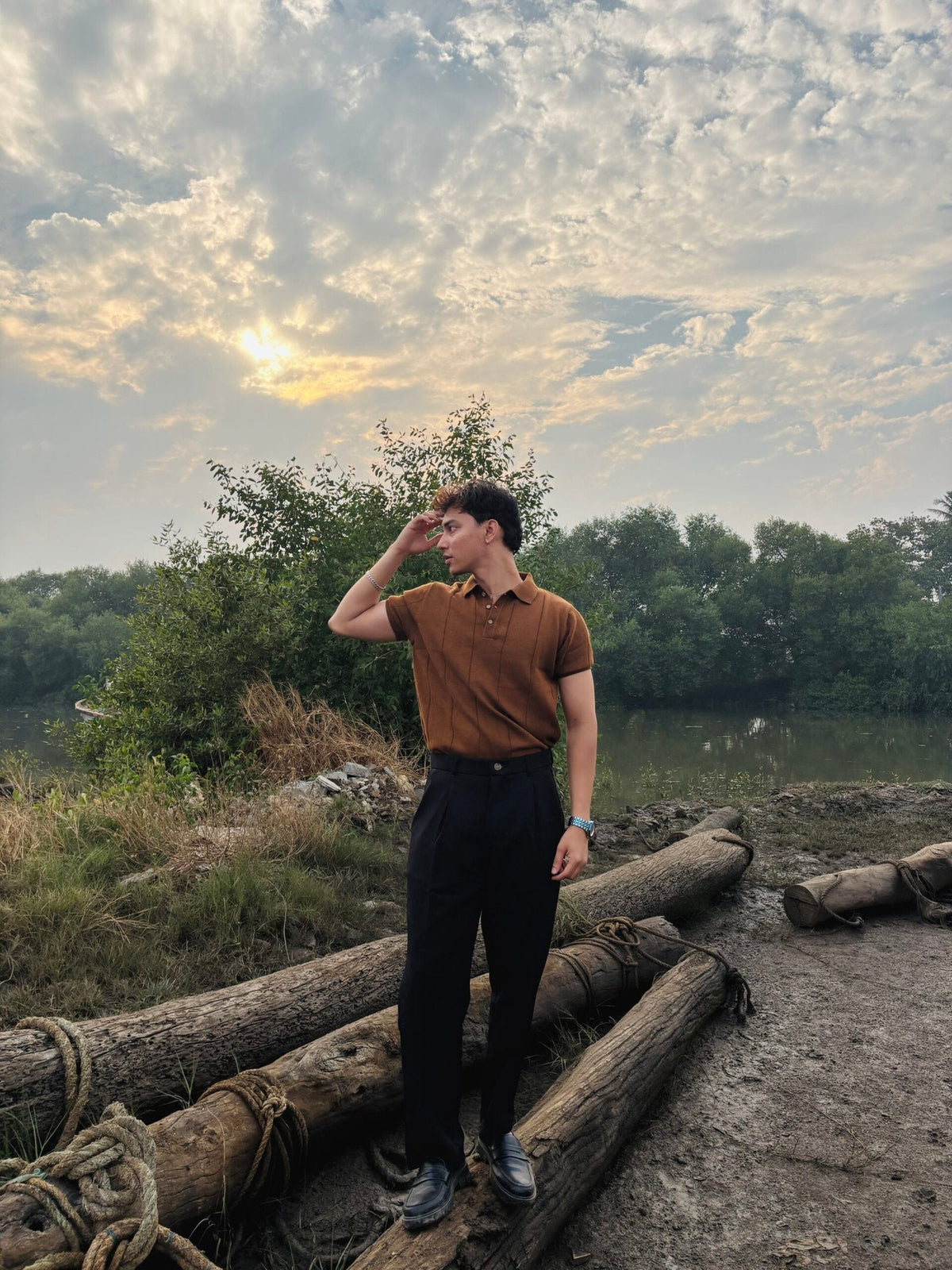Dark Brown Knitted Polo T-Shirt image 0