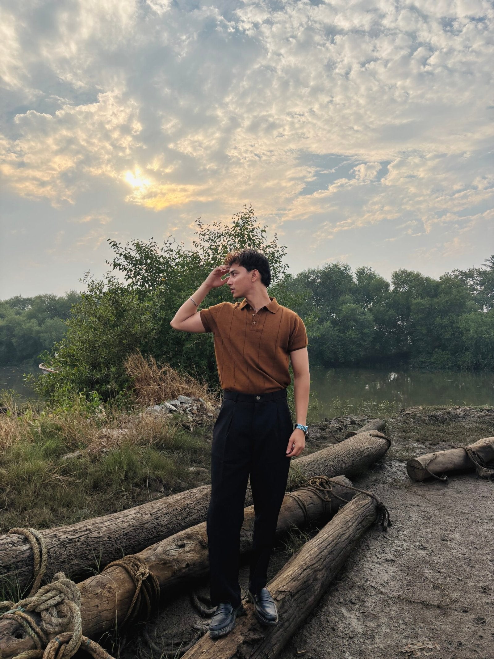 Dark Brown Knitted Polo T-Shirt image 0