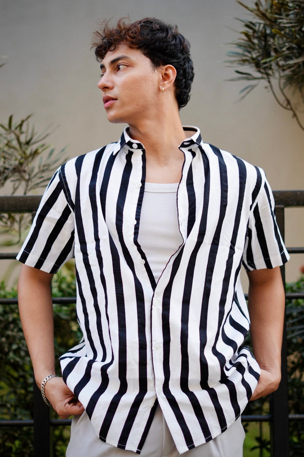 BLACK AND WHITE STRIPE HALF SLEEVES SHIRT image 1