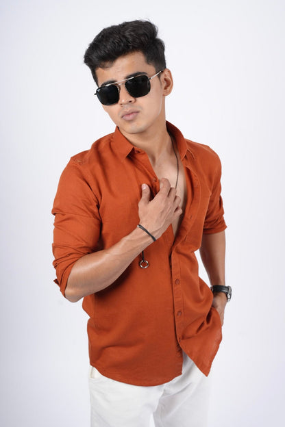 Rust Cotton Linen Shirt image 1