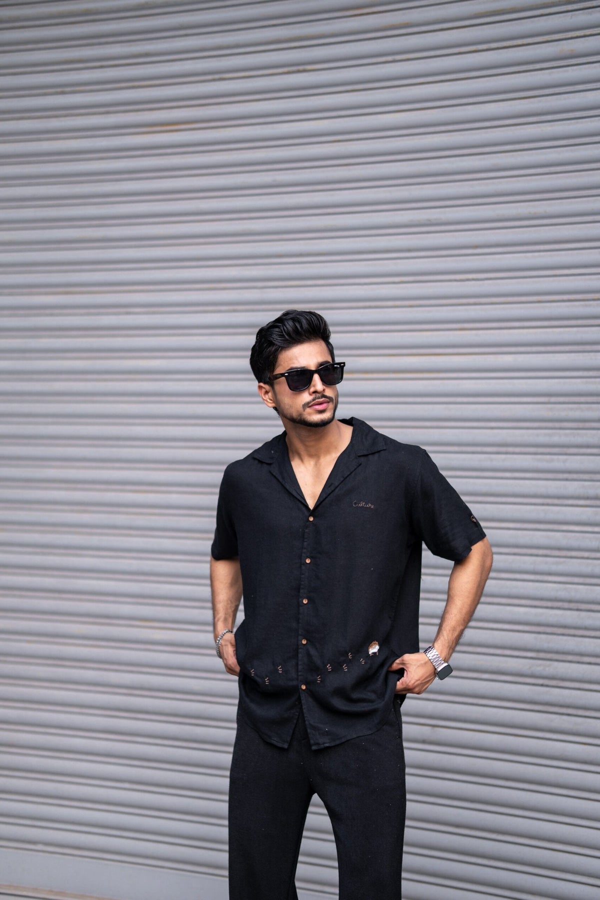 BLACK EMBRODIERY HALF SLEEVES SHIRT image 2