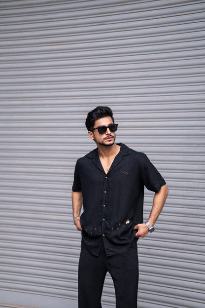 BLACK EMBRODIERY HALF SLEEVES SHIRT image 2