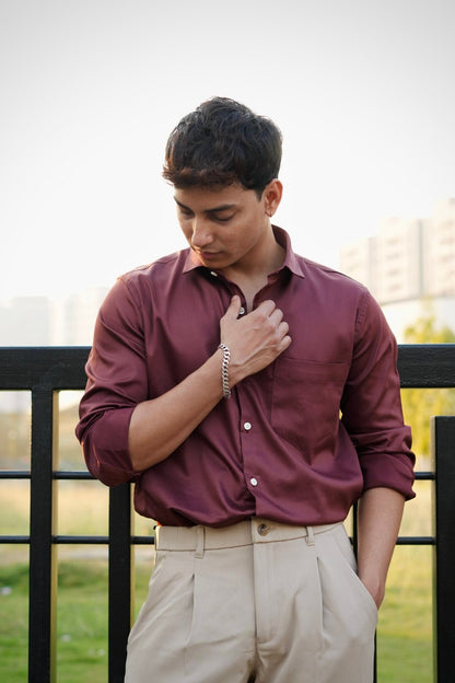DARK BROWN SATIN SHIRT image 2