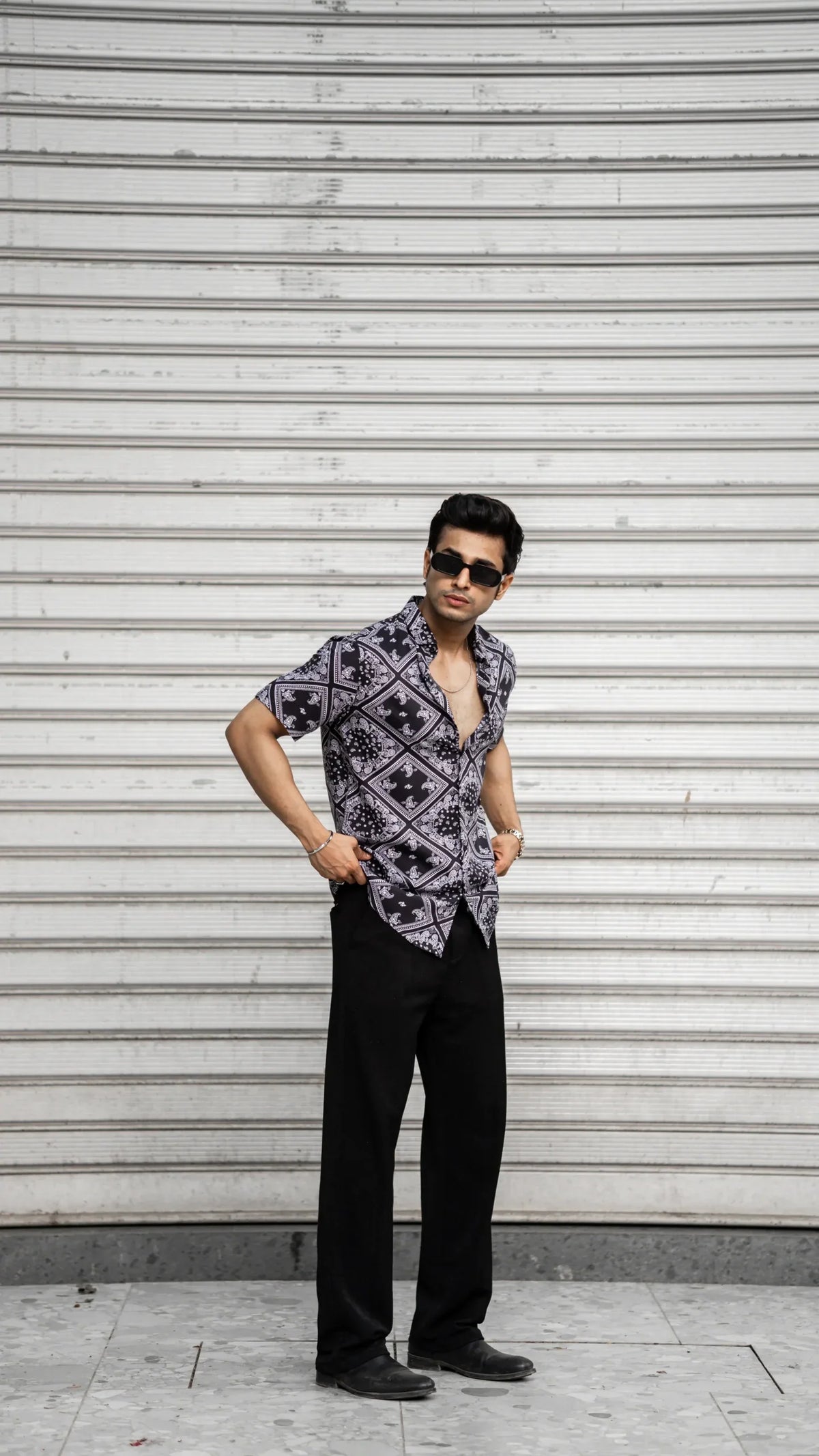 Black Abstract Rayon Half Sleeves Shirt image 3