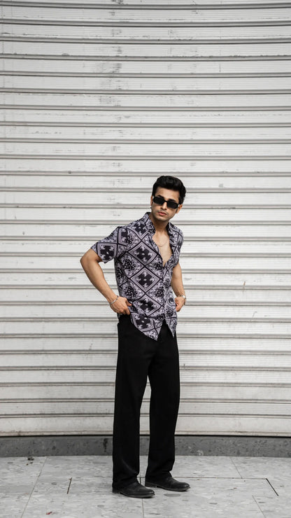 Black Abstract Rayon Half Sleeves Shirt image 3