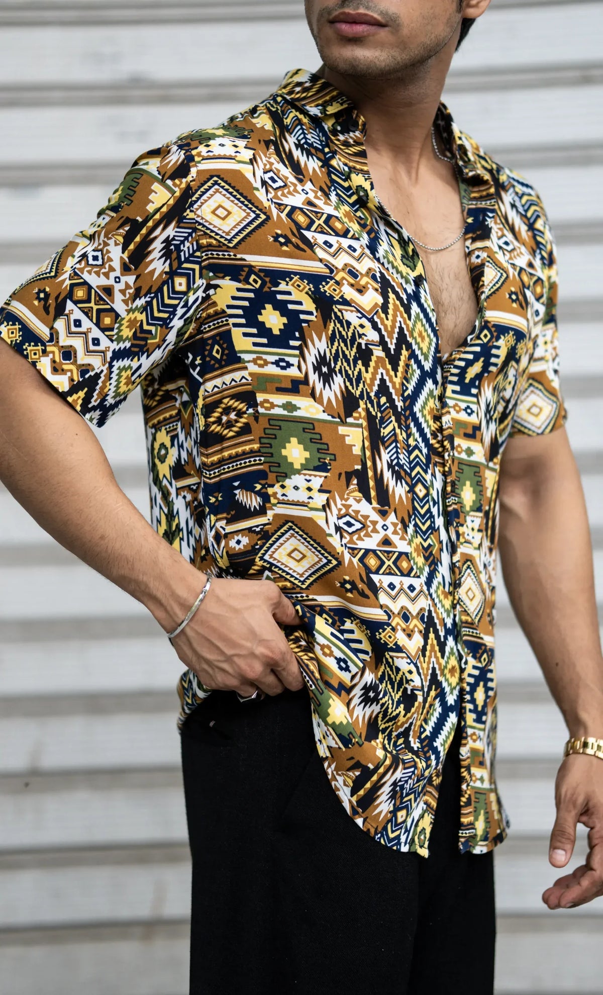 Multi Colour Abstract Printed Rayon Half Sleeves Shirt image 1