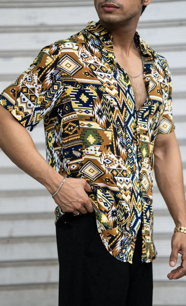 Multi Colour Abstract Printed Rayon Half Sleeves Shirt image 1