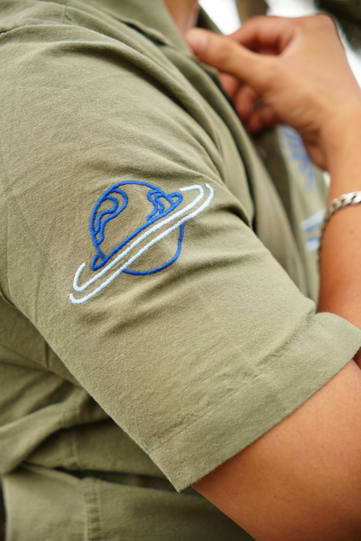 Olive H/S Shirt With Cosmic Embroidery image 4