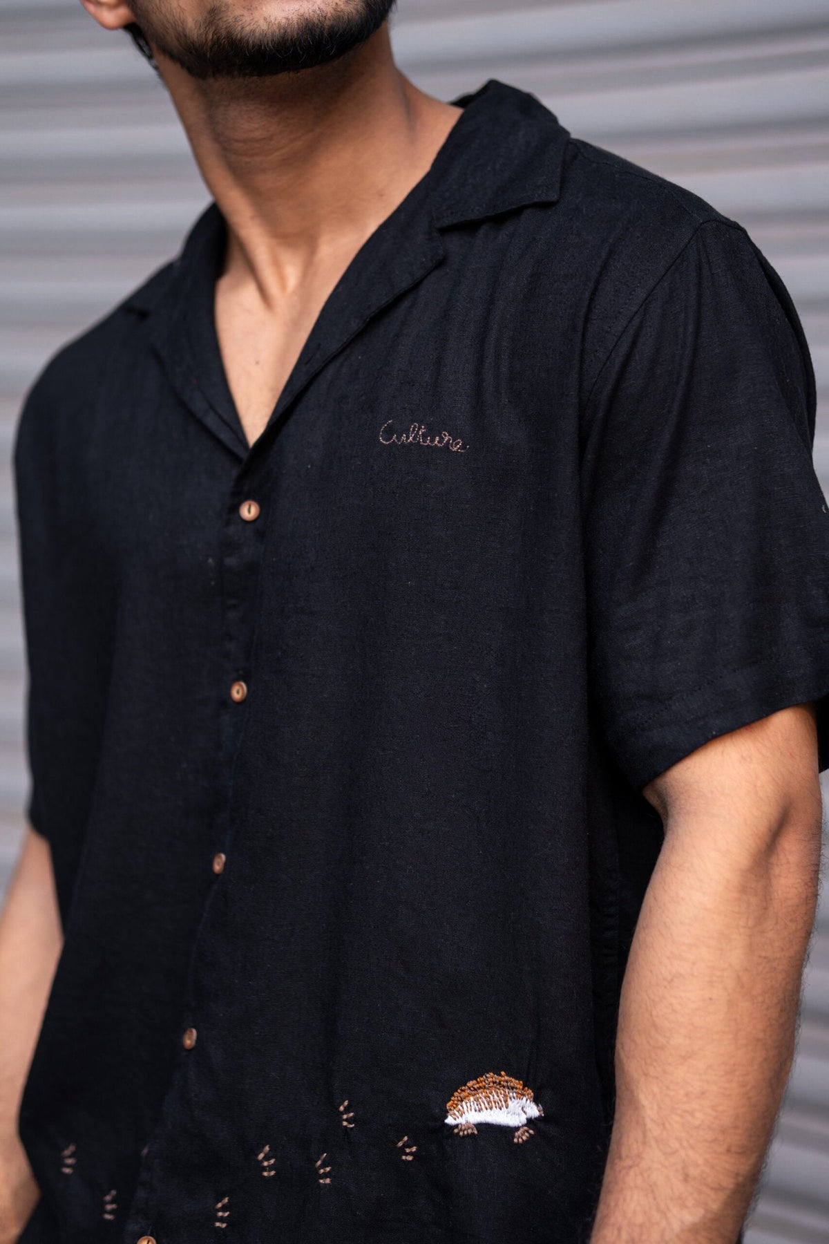 BLACK EMBRODIERY HALF SLEEVES SHIRT image 1