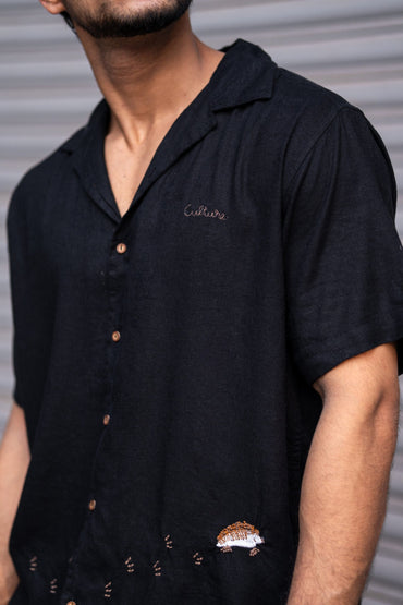 BLACK EMBRODIERY HALF SLEEVES SHIRT image 1