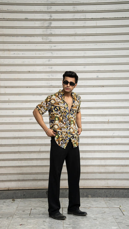 Multi Colour Abstract Printed Rayon Half Sleeves Shirt image 0